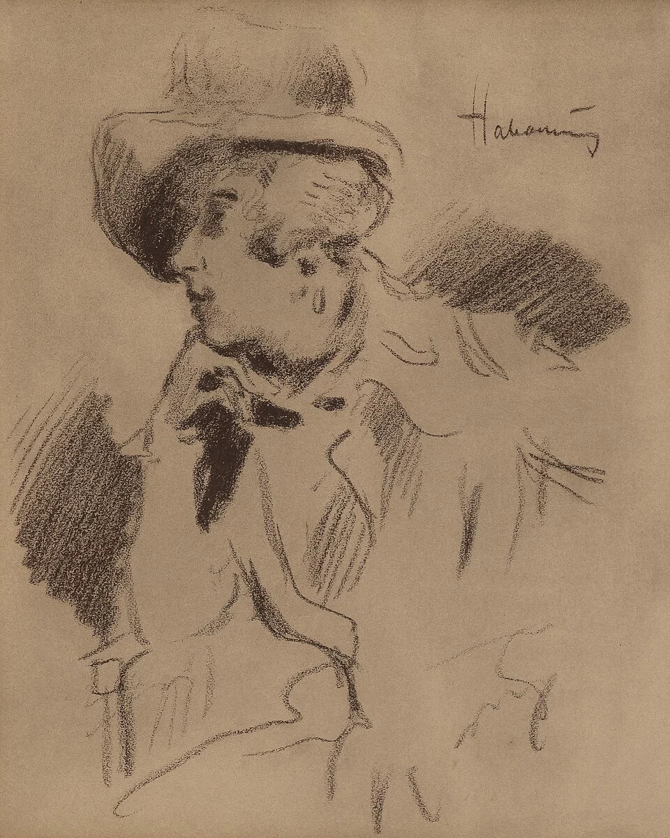Hugo von Habermann - Disegno di donna con cappello